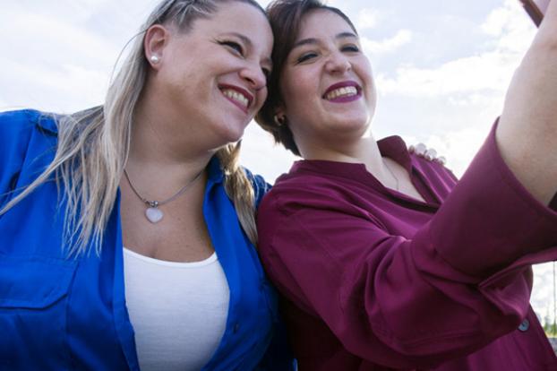 Couple taking a photo together.